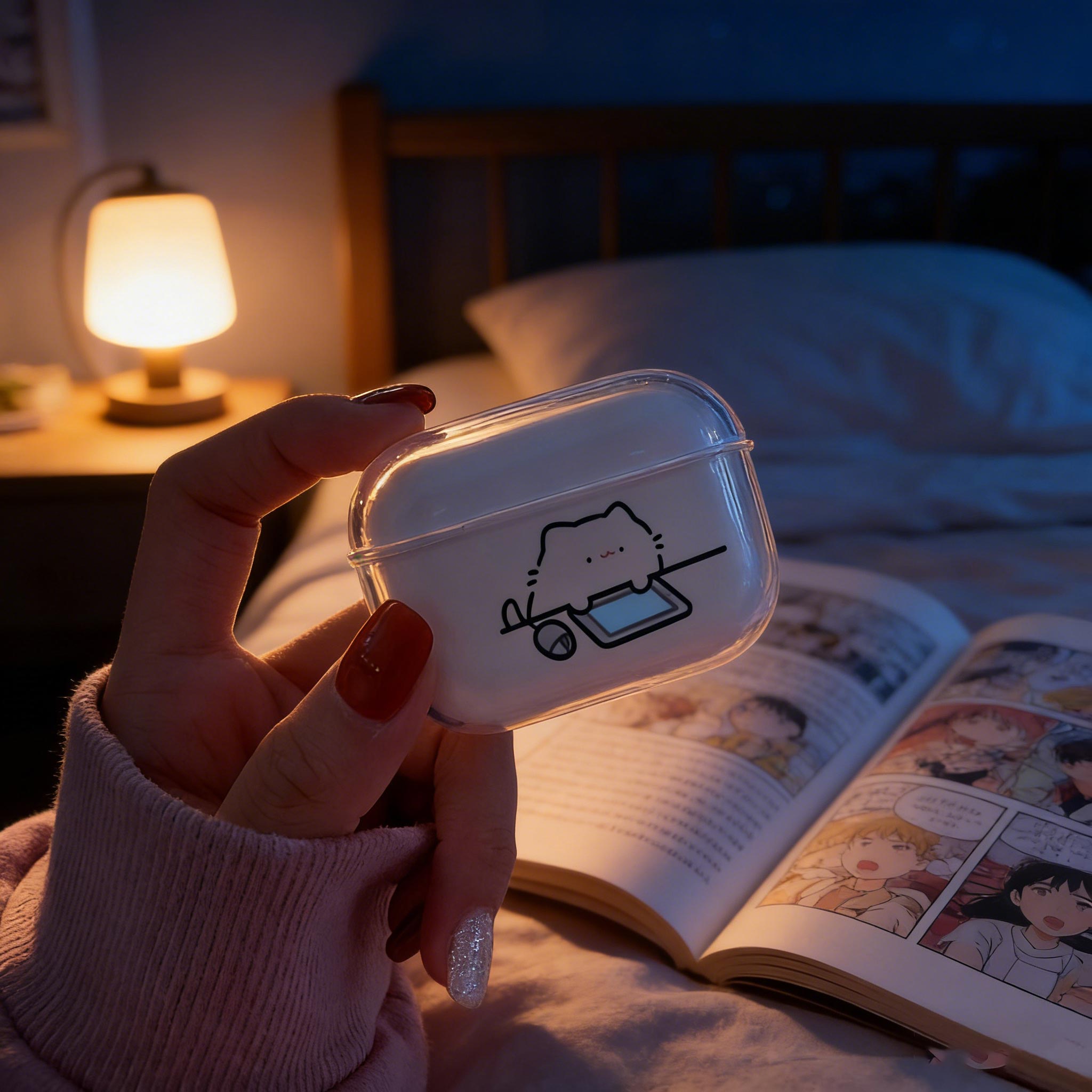 Cute Cat transparent Earphone  - Headphone Case Hard 评论和价格